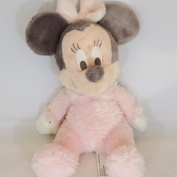 Disney Toys Disney Parks Baby Minnie Mouse Stuffed Plush Animal Rattle Pastel Pink Gray